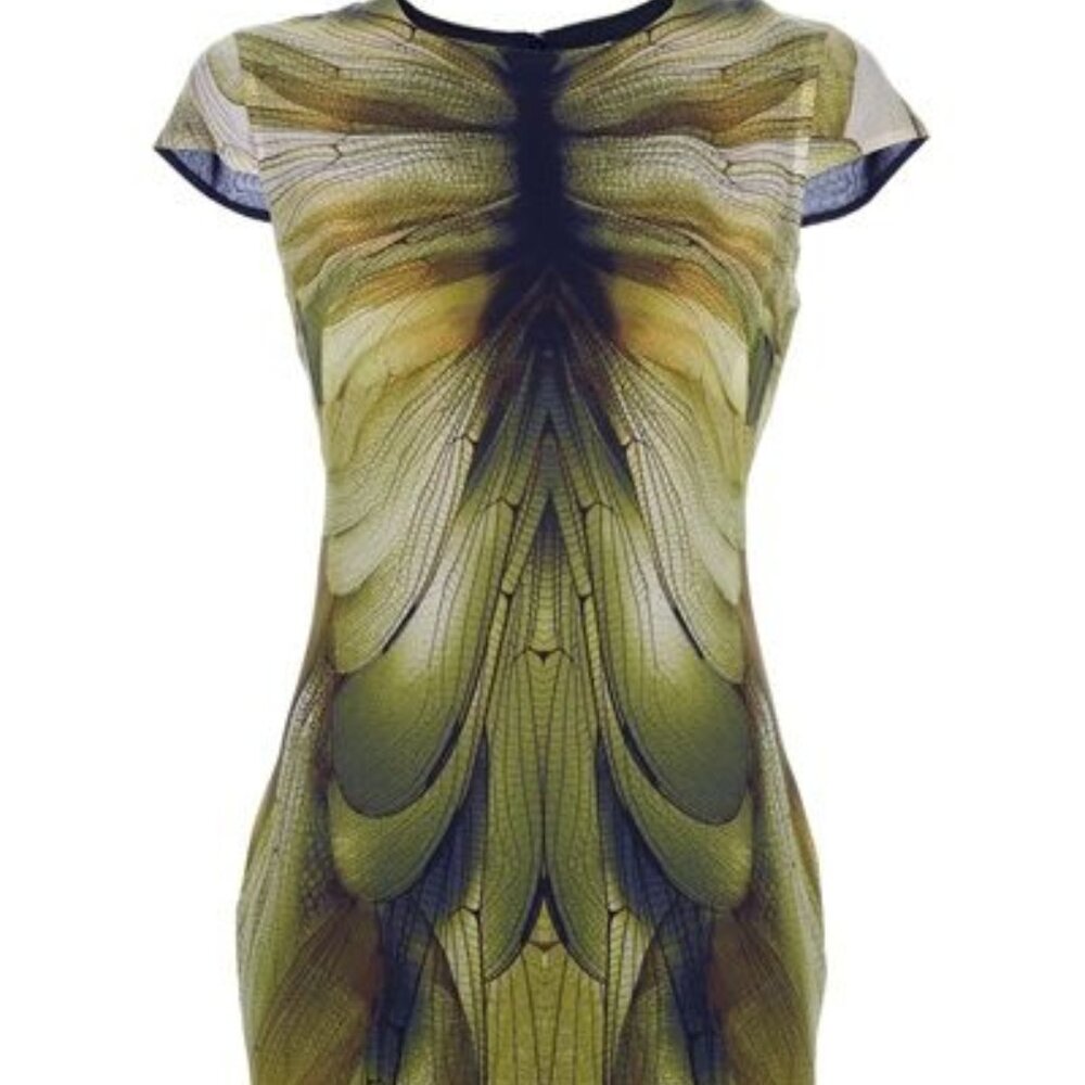 Alexander McQueen Green Dragonfly print silk mini dress XS